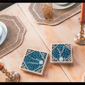 Set of 2 Vintage Boho Trivets Floral and Shells